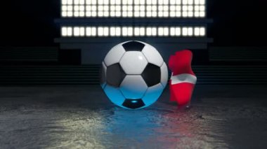 Malta bayrağı Egemen Askeri Sipariş kendi ekseni etrafında dönen bir futbol topu etrafında uçar