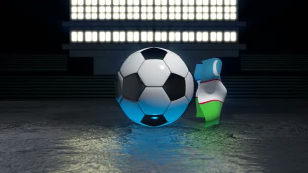 Usbekistan Flagge Weht Einen Fußball Der Sich Die Eigene Achse — Stockvideo