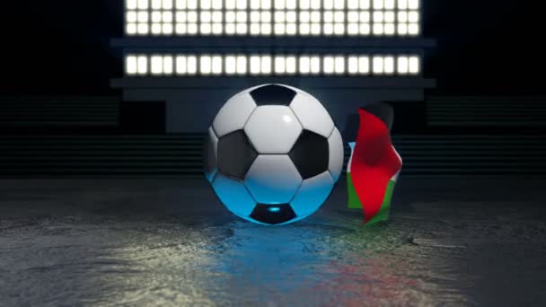 Drapeau Sahara Occidental Flotte Autour Ballon Football Tournant Autour Son — Video