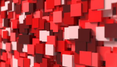 kırmızı tonları rasgele dağınık küplerin soyut arka plan, 3d illüstrasyon