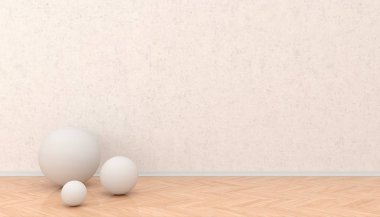 duvar arka plan üzerinde soyut bej nesneler, 3d illüstrasyon