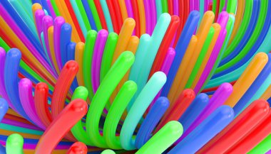 birçok gökkuşağı renkli dönen silindirler, 3d illüstrasyon