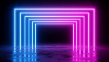 koyu bir arka plan üzerinde neon lazer kızdırma ile soyut tasarım, 3d illüstrasyon