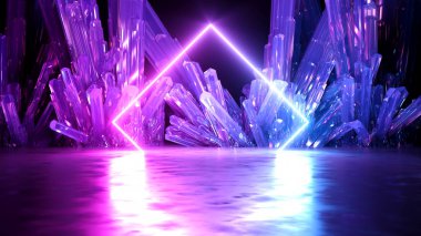 koyu bir arka plan üzerinde neon lazer kızdırma ile soyut tasarım, 3d illüstrasyon