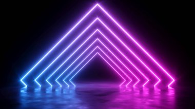koyu bir arka plan üzerinde neon lazer kızdırma ile soyut tasarım, 3d illüstrasyon