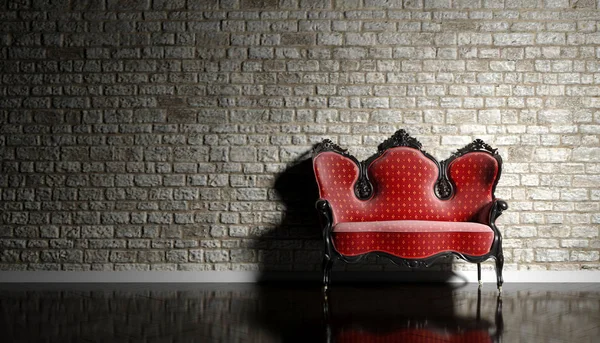 retro sofa on the background of an old brick wall, 3d illustration