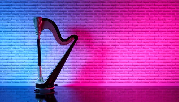Old Harp Mysterious Neon Lighting Illustration — Stock Photo, Image