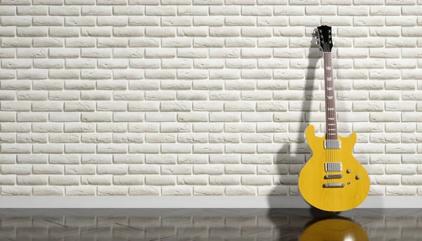 Guitarra Eléctrica Sobre Fondo Pared Ladrillo Beige Ilustración — Foto de Stock