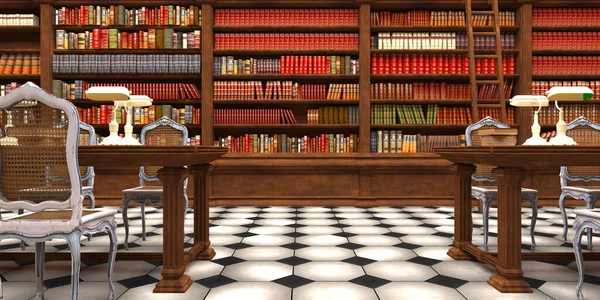 Biblioteca Antigua Con Libros Los Estantes Ilustración —  Fotos de Stock