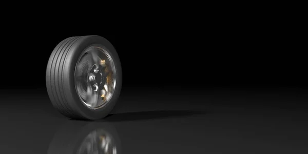黒い背景に黒い車輪 3Dイラスト — ストック写真