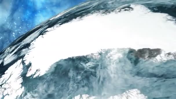 la caméra passe par la planète Terre, derrière laquelle vous pouvez voir la galaxie 