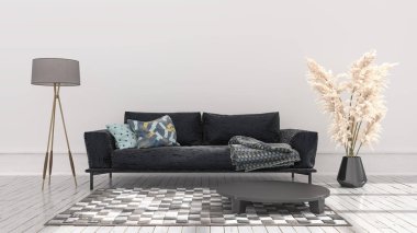 Model için boş duvarlı beyaz iç mekan, 3D illüstrasyon