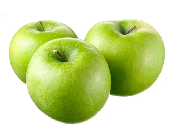 Green Apples Leaves Flowers White Background — Stock Photo, Image