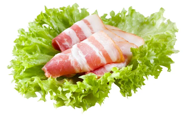 Bacon Frais Sur Les Feuilles Salade — Photo