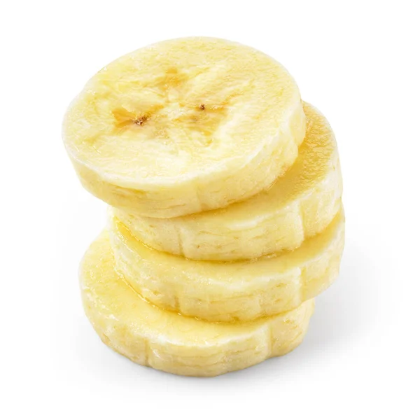Fetta Banana Mucchio Isolato Sul Bianco Con Percorso Ritaglio — Foto Stock