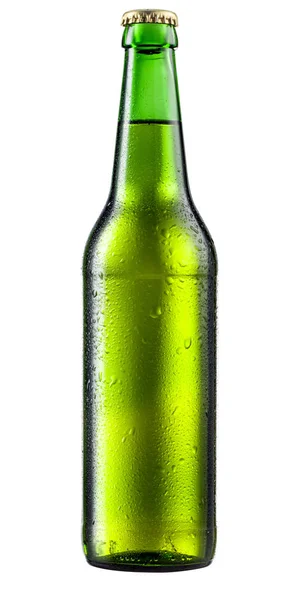 Botella Cerveza Con Gotas Sobre Fondo Blanco Con Camino Recorte — Foto de Stock