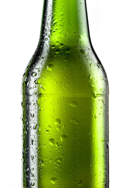 Пляшка Пива Краплями Ізольована Білому Пивний Фон — стокове фото