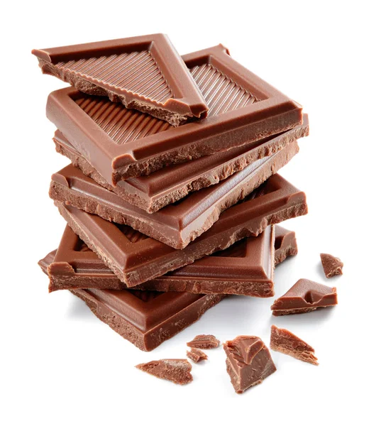 Una chocolatina. Piezas rotas aisladas sobre fondo blanco. Organo —  Fotos de Stock