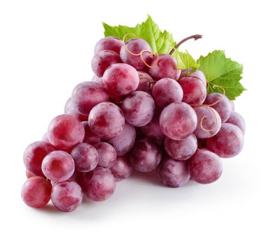 Olgun kırmızı üzüm. Beyaz üzerine izole yaprakları ile pembe demet. c ile
