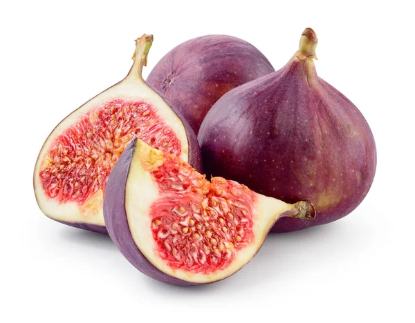 Verse vijgen. Fruit met halve en kwart geïsoleerd op witte backgr — Stockfoto