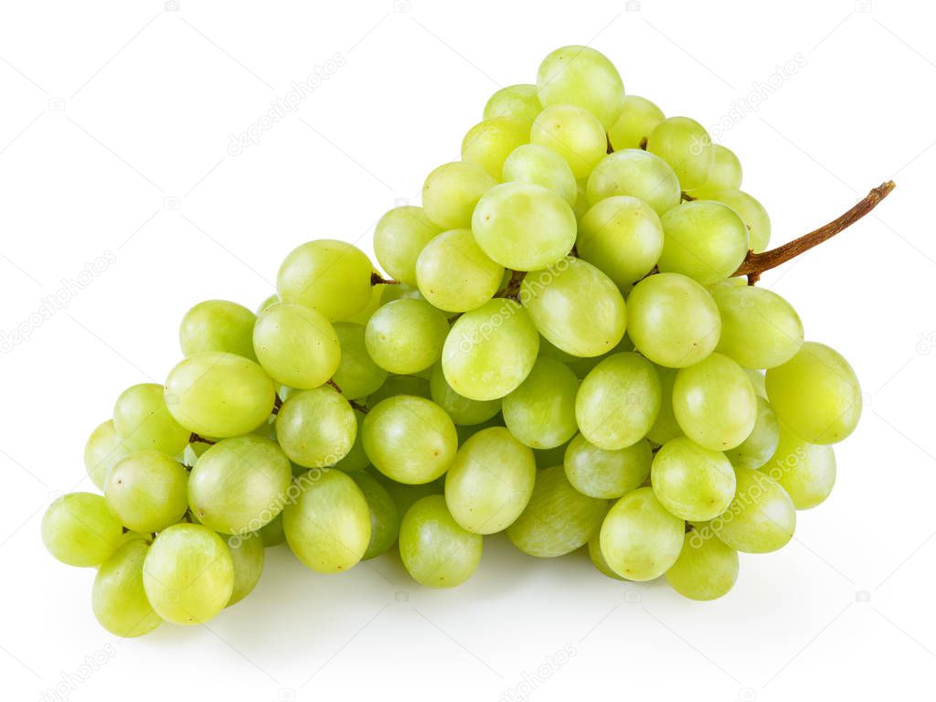 Green grape. Bunch of fresh berries isolated on white. With clip