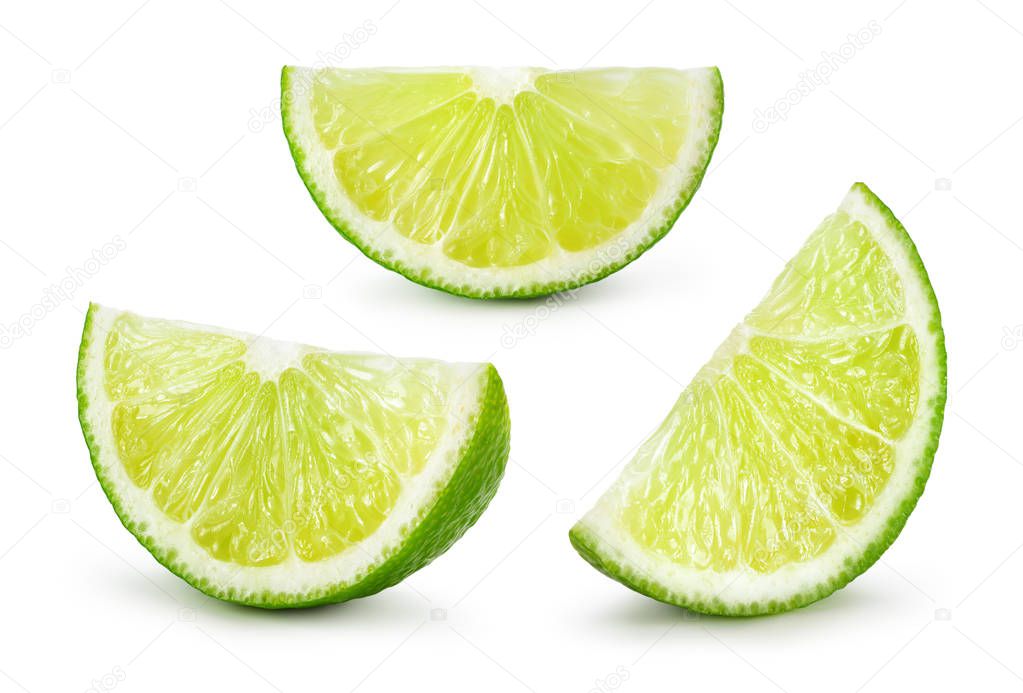 Lime. Fresh fruit isolated on white background. Slice, piece, qu