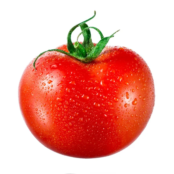 Pomodoro con gocce isolate su fondo bianco — Foto Stock