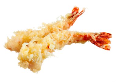 Tempura - Japon usulü kızarmış karides beyaz arka planda