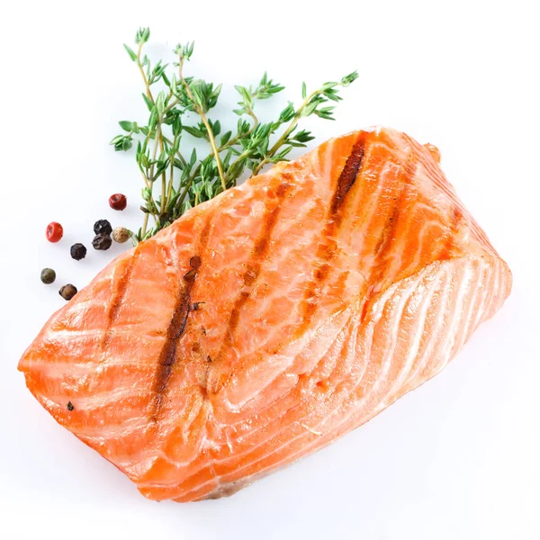 Grilled salmon on white background. Salmon isolated. — Stock Photo, Image