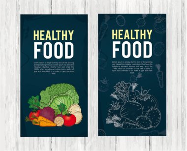 Olgun kültüre sahip sebze afişleri. Vektör lahana, domates, p