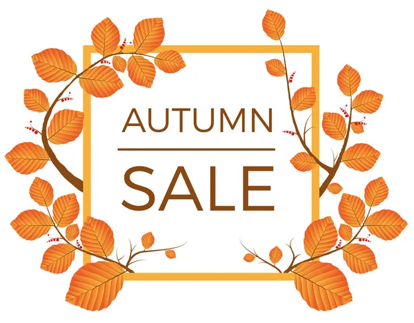 Bannière lumineuse pour la vente d'automne dans le cadre de feuilles. Illustration vectorielle . — Image vectorielle