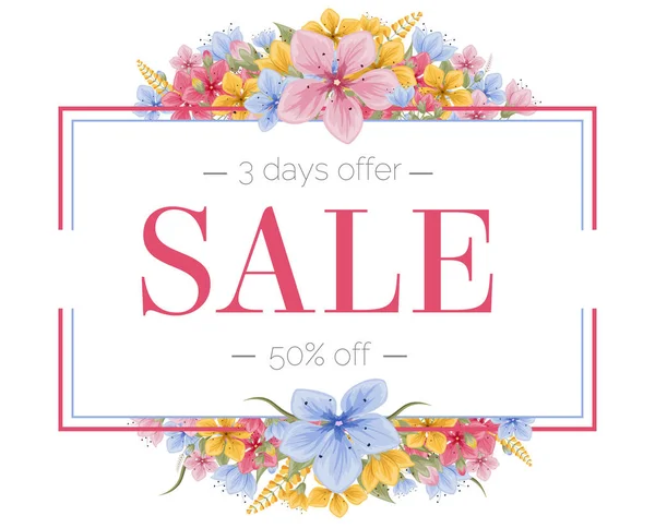 Design-Banner mit Spring Sale Logo. Blumenschmuck. Vektor — Stockvektor