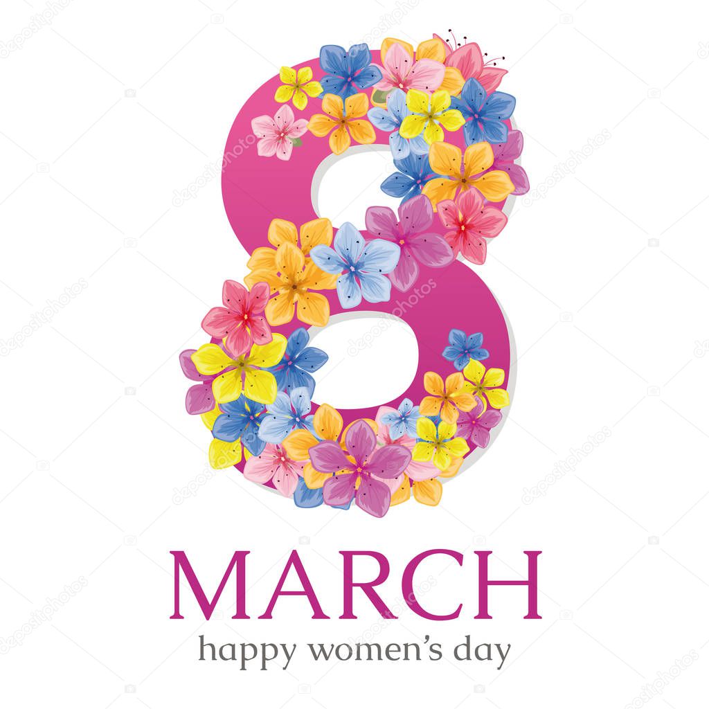 March 8 international women's day. Vector greeting card.