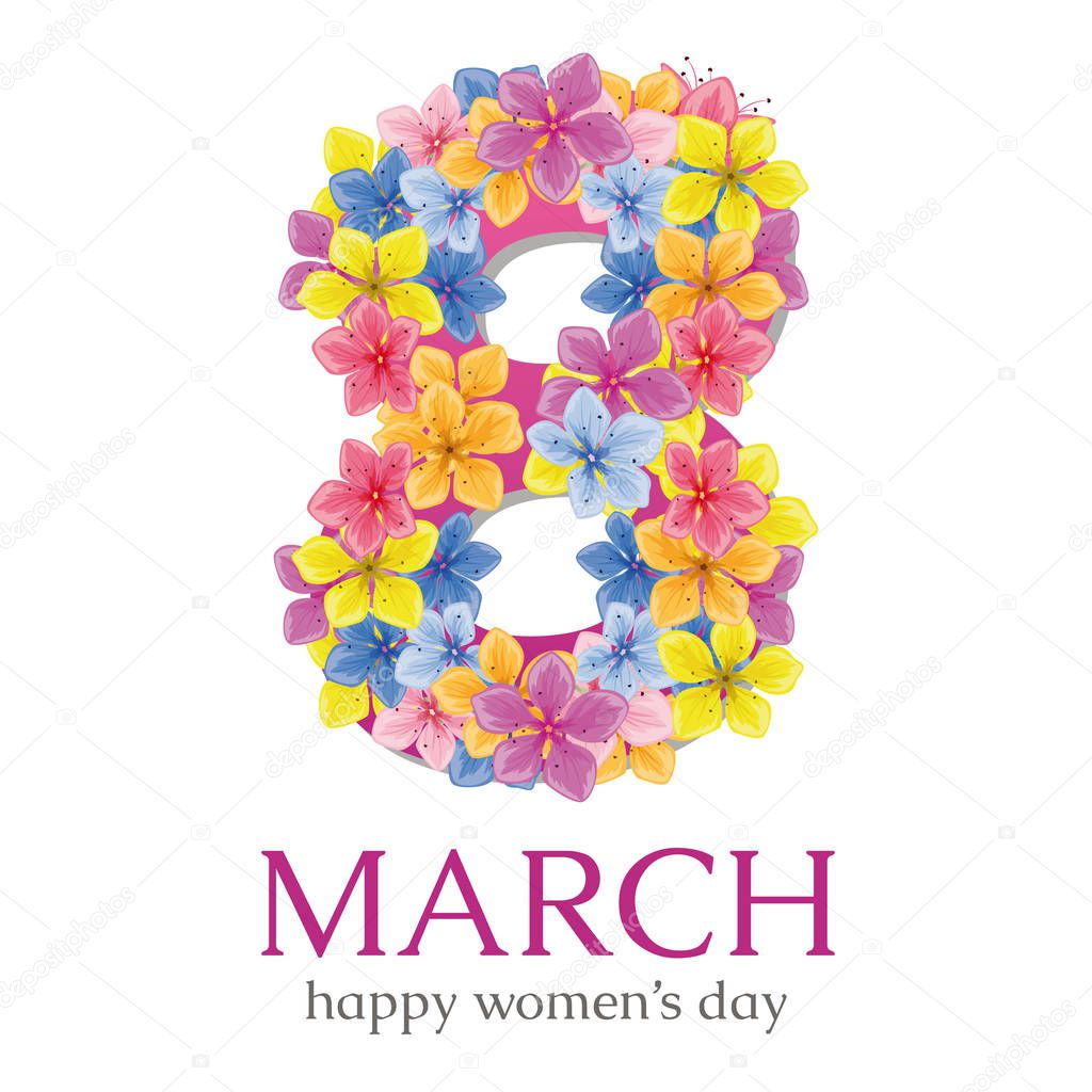 March 8 international women's day. Vector greeting card.