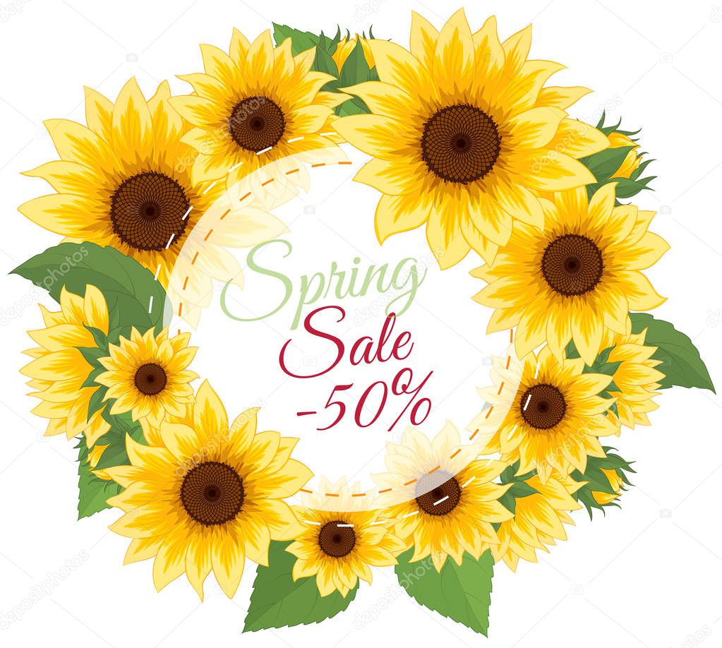 Sunflower invitation. Yellow flowers card design. Vector illustr