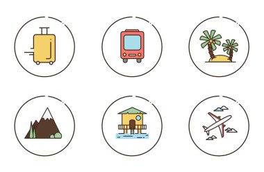 Seyahat düz tasarım simgeler kümesi