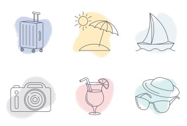 Seyahat düz tasarım simgeler kümesi