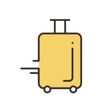 Seyahat et. Tekerlekli ikon valiz. Renkli bir bavulun, sapı olan bir oyuncu kadrosunun temsilcisi.