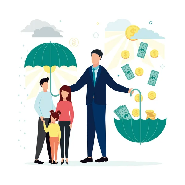 Finance Vektorová Ilustrace Důvěry Svěřenecké Služby Muž Škubne Deštníkem Jedné — Stockový vektor