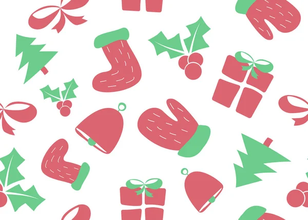 Ilustração Vetorial Ano Novo Padrão Sem Costura Natal Com Mitene —  Vetores de Stock