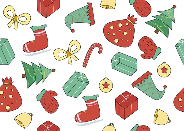 Ilustração Vetorial Ano Novo Natal Sem Costura Padrão Com Mitene —  Vetores de Stock