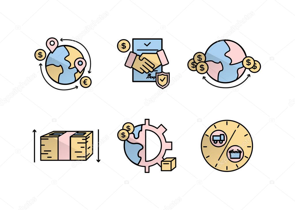 Vector finance illustration. Forfaiting icons set, money transfers.