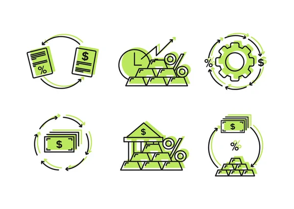 Finanzen Vektor Illustration Symbole Zur Refinanzierung Von Schulden Einlagen Edelmetallen — Stockvektor