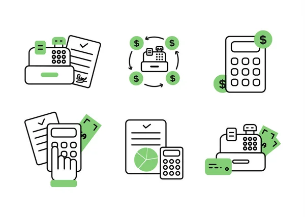 Finanzen. Vektor Illustration Set von Symbolen für Abrechnungsvorgänge, Buchhaltung — Stockvektor