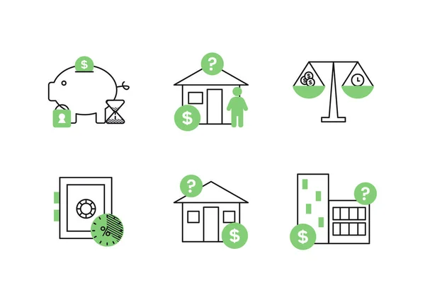 Finanzen. Vektor Illustration Set von Depotdienstleistungen Symbole, Immobilienbewertung — Stockvektor