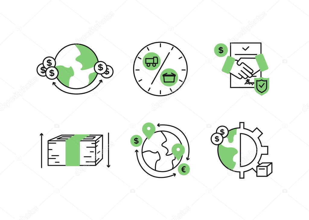 Vector finance illustration. Forfaiting icons set, money transfers.