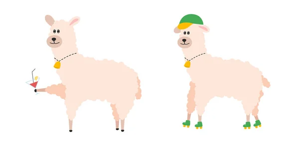 Illustration Eines Tierischen Alpakas Alpaka Charakter — Stockvektor