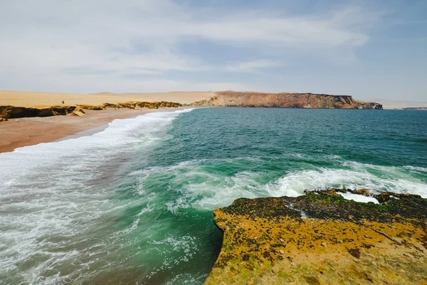 Natural Reserve Paracas Peru Blue Sky Green Sea Yellow Cliffs — Stock Photo, Image