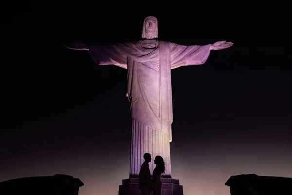 Brasil Rio Janeiro Uma Estátua Christl Forro Violeta Contra Fundo — Fotografia de Stock