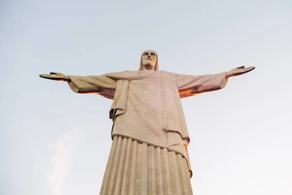 Rio Janeiro Brésil Statue Jésus Dans Les Rayons Soleil Couchant — Photo